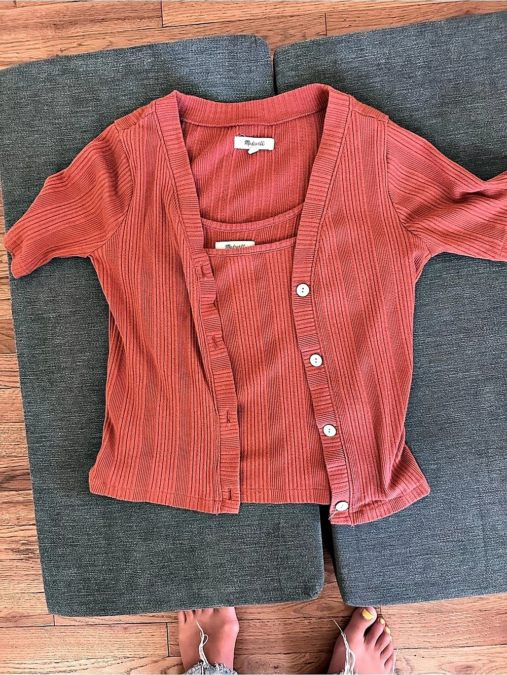 Madewell Ribbed Cardigan and Tank Set in Rust XS
